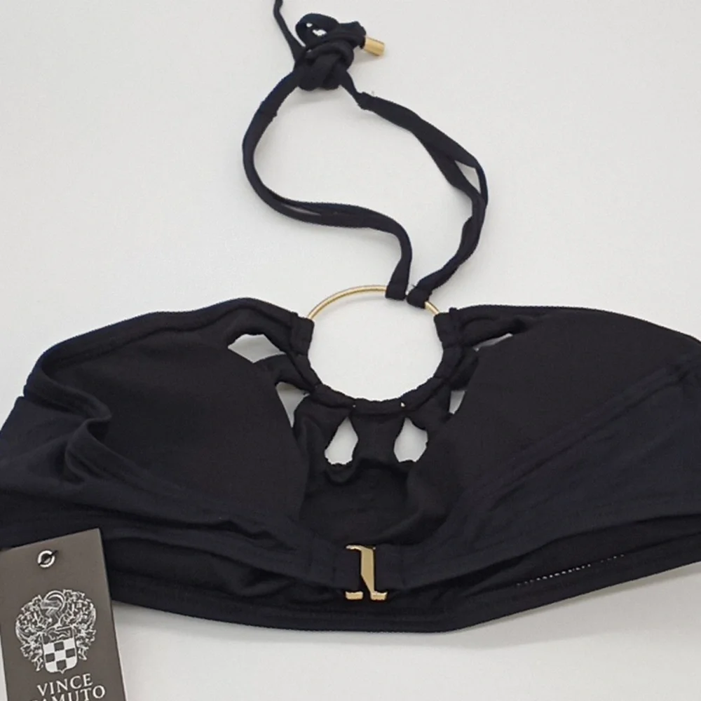 Vince Camuto Serengeti‎ Logo-Ring Cutout Halter Bikini Swim Top Black M